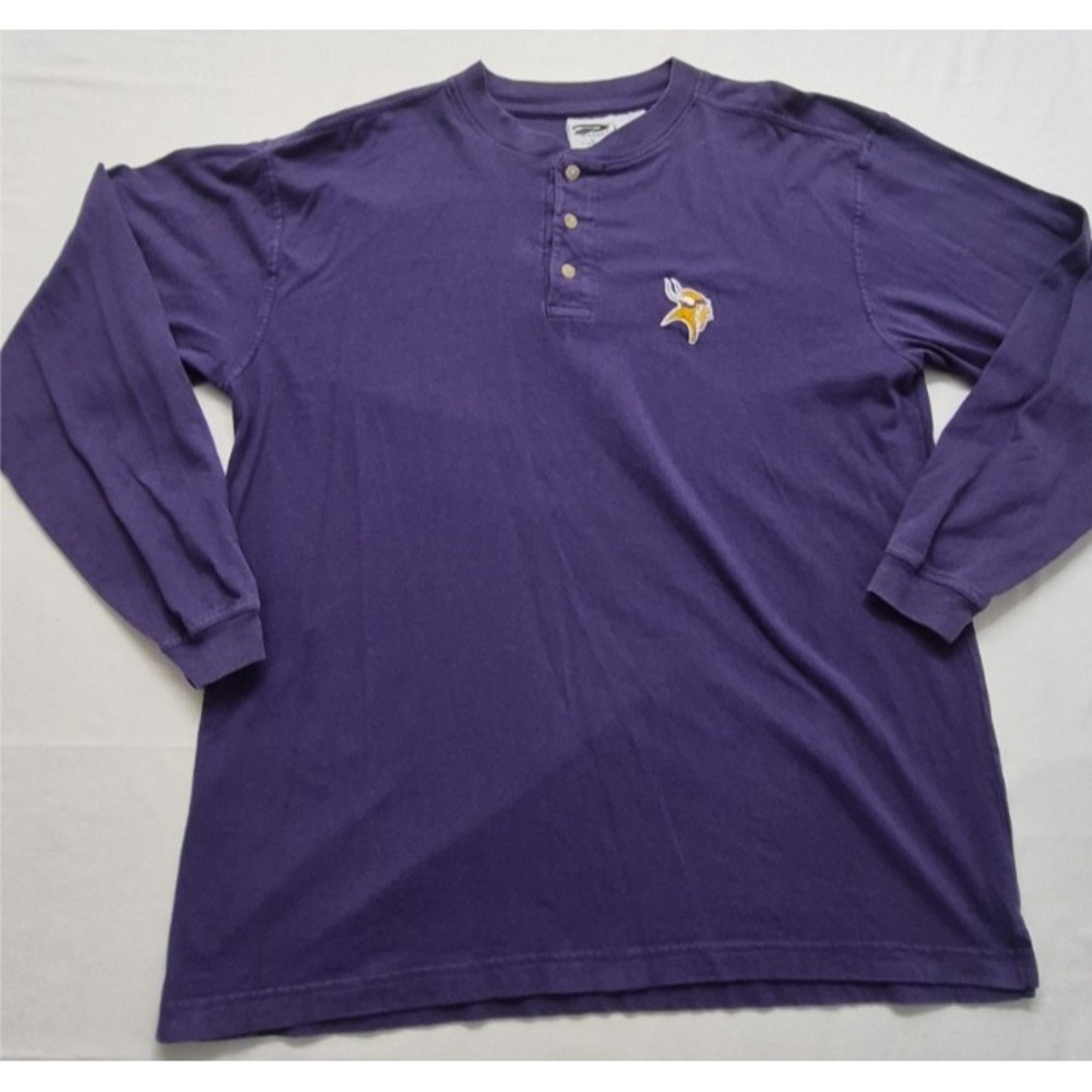 Minnesota Viking The Edge men's purple Henley‎ long sleeve shirt LG 100% Cotton